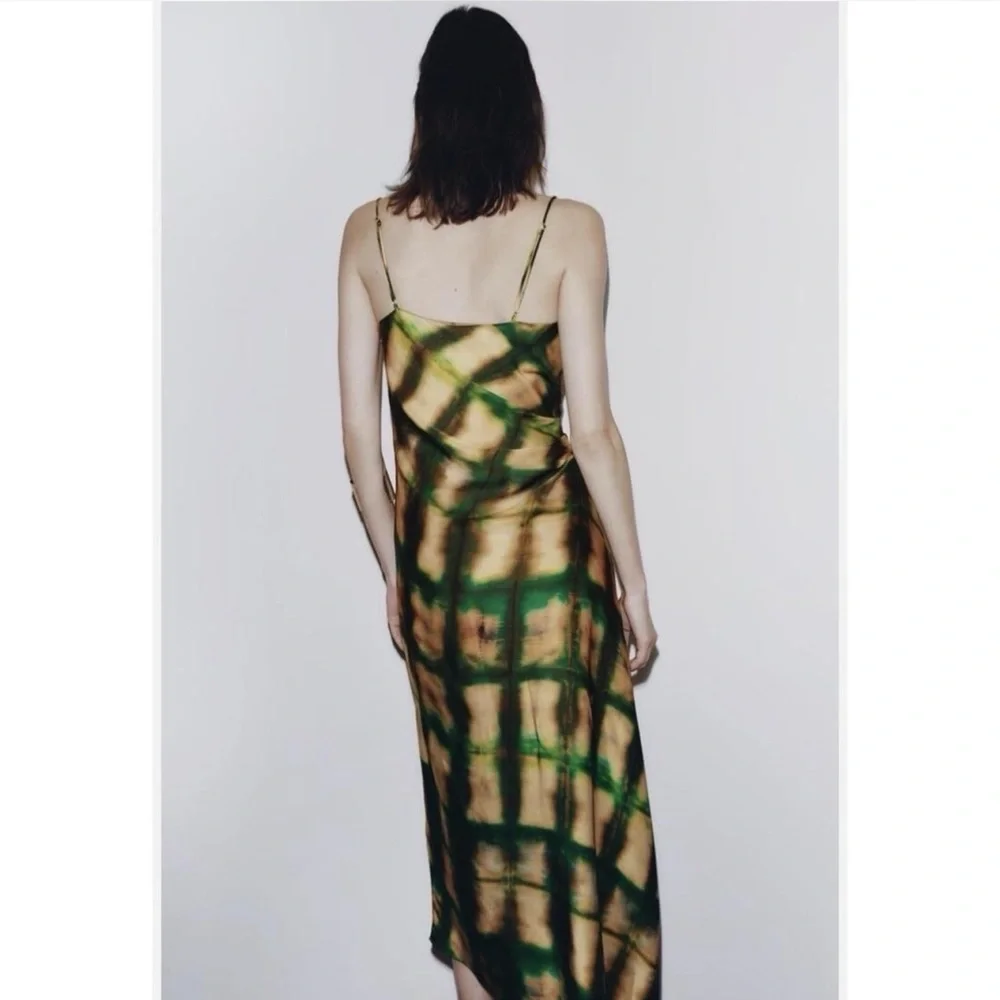 Zara Satin Effect Asymmetrical Satin Dress Size Medium Cowl Neck Multicolor - Picture 3 of 9